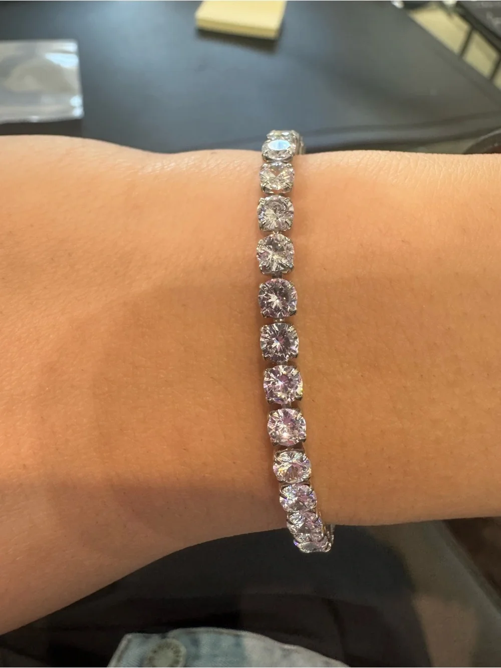 New Sparkling Rhinestone Tennis Bracelet - White Gold Tone Stainless Steel